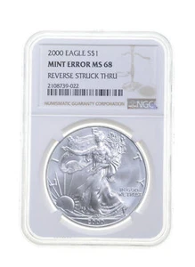 MS68 MINT ERROR 2000 American Silver Eagle - REV Struck Thru - Graded NGC *4379 - Picture 1 of 3