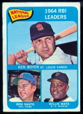 1965 TOPPS OPC O PEE CHEE BASEBALL 6 WILLIE MAYS RON SANTO K BOYER EX-NM LEADERS - Image 1 of 2