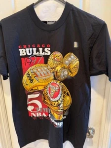 VINTAGE  NEW w/TAGS 1997 Chicago Bulls Rings 5 Time NBA Champs Shirt Size Large - Picture 1 of 3