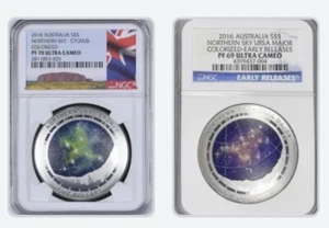 2 2016 Northern Sky 1oz .999 Silver Cygnus & Ursa Major PF70/69 UC ER Australia - Picture 1 of 5
