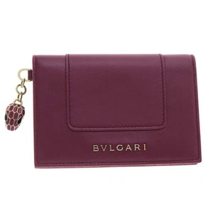 Bvlgari Serpenti Forever Card Holder Case Bordeaux Pink Leather Authentic - Picture 1 of 9