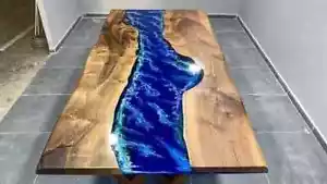 Walnut Wood Blue Emerald Electric Design Epoxy Resin Table-Live Edge-Wooden Deco - Picture 1 of 3