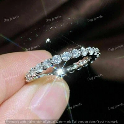 Full Eternity Wedding Ring Band 2 CT Round Cut Moissanite 14K White Gold Plated - Image 1 of 4