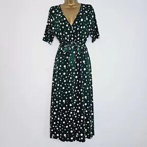 NEW Ex ROMAN 10-22 Green White Polka Dot Midi Belted Wrap Dress Occasion Wedding - Picture 1 of 6