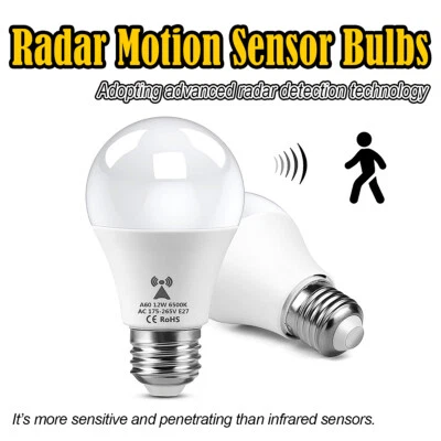 Microwave Radar Induction 12W LED Light Bulb Motion Sensor LED E27 Bulbs 220V - Image 1 of 4