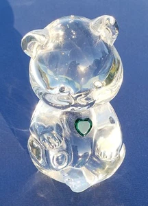 VTG Fenton Clear Art Glass May Birthday Bear Green Crystal Heart Birthstone - Picture 1 of 10