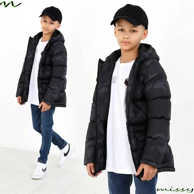 NEW BOYS COATS KIDS BACK TO SCHOOL CAM0 HOODED PARKA JACKET WINTER WARM COAT SIZ - Image 1 of 4