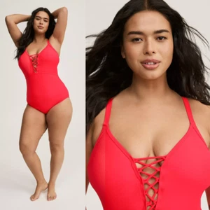 NEU Torrid 4 Neon Koralle kabelloser Ausschnitt Einteiler Badeanzug 4X 26 - Bild 1 von 10