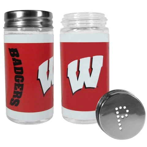 Wisconsin Badgers Glass Salt and Pepper Shakers [NEW] NCAA Cook Tailgate Kitchen Cover