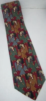 Gravata de pescoço 100% seda arte Pablo Picasso levemente usada mulher em uma poltrona vermelha - Imagem 1 de 4