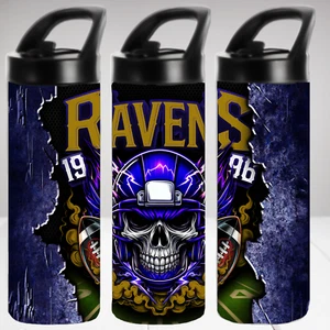 Baltimore Ravens Skull 20 oz Stainless Steel Insulated Water Bottle - Picture 1 of 1