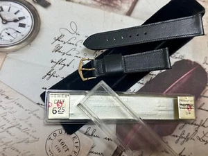 Correa de reloj vintage cosida 19 mm en caja corta negra mate de un solo portero de los años 50 nueva de Lote Antiguo - Imagen 1 de 4