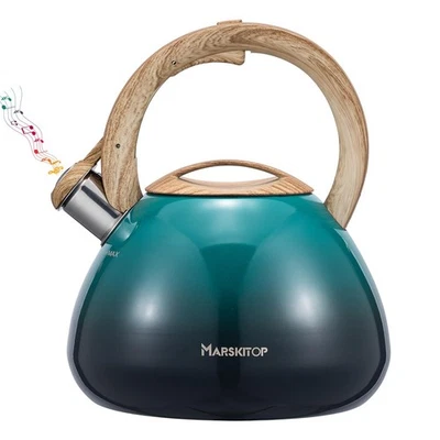 Whistling Tea Kettle for Stove Top 2.6 Quart Stainless Steel Teapot Green - Image 1 of 4