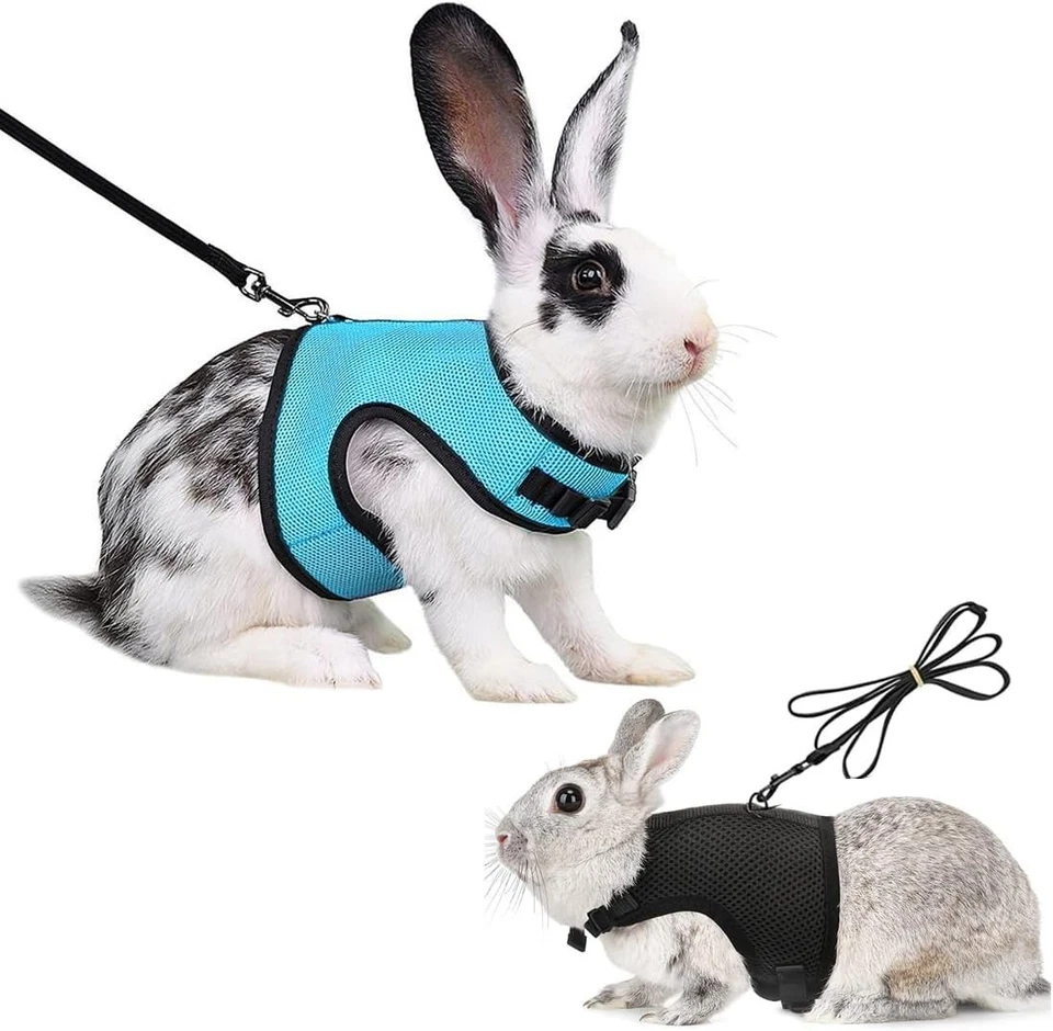 2 Stück Haustier Kaninchengeschirr Weiches Kaninchen Geschirr Mit Leine Verstell - Bild 1 von 4