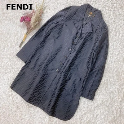 USED EXCELLENT CONDITION FENDI ZUCCA PATTERN LONG COAT NYLON SIZE 44 XL GOOD - Image 1 of 4