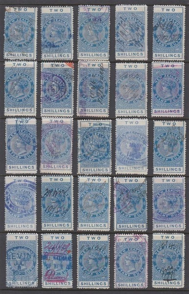 新西兰 1888 QV 长类型收入 2/- 蓝色 (x25)(ID:095/D66337) — 第 1/1 张图片