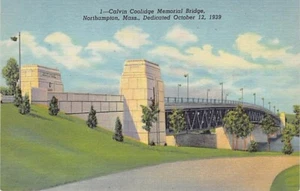 Postal MA: Calvin Coolidge Bridge, Northampton, Massachusetts, lino, años 40 - Imagen 1 de 2