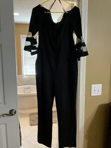 Black Off the Shoulder Jumpsuit Dressy Pants Jumpsuit  Size 14 - Picture 1 of 3