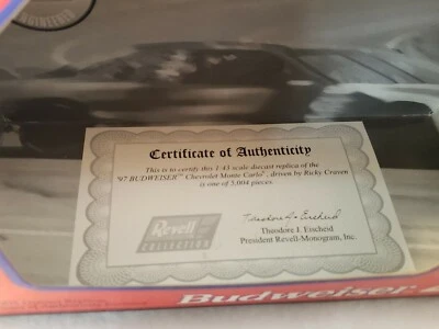 Colección Revell Ricky Craven #25 Budweiser 1997 Monte Carlo 1:24 Nuevo en caja Foto 1 de 4