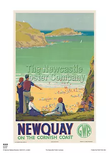 NEWQUAY CORNWALL SURF POSTER VINTAGE ADVERTISING RAILWAY HOLIDAY RETRO TRAVEL - Picture 1 of 1