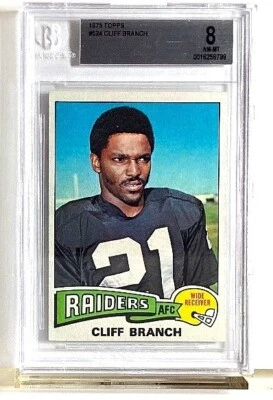 CLIFF BRANCH 1975 TOPPS #524 BGS 8 NM-MINT ROOKIE RC HOF RAIDERS POP 11 - Image 1 of 2