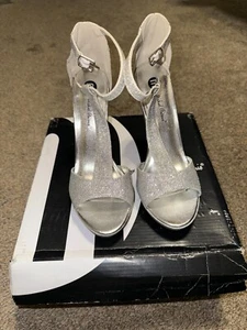 Silver High heels, Michael Antonio,  fancy, size 5.5, slightly used - Picture 1 of 4