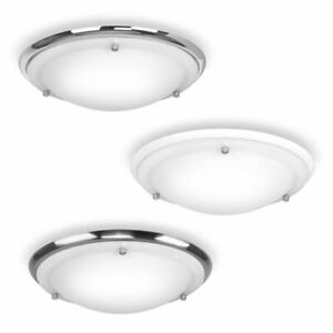 Metal IP44 Bathroom LED Ceiling Lights Round Frosted Glass Shades Flush Fitting