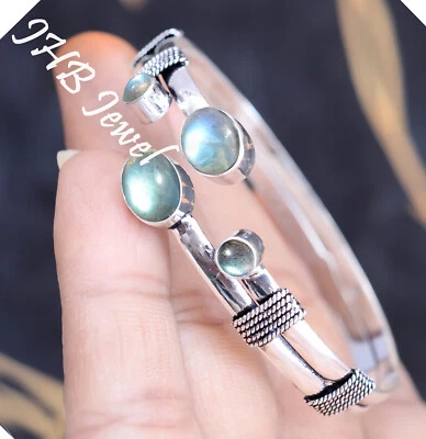 Multi Labradorite Gemstone 925 Sterling Silver Cuff Latest Collection Bangle - Image 1 of 4
