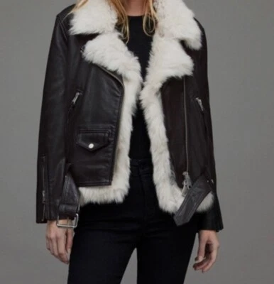 $1675 All Saints Luna 4 In 1 Shearling Vest Leather Biker Jacket Sz UK 16/US 12 - Image 1 of 4