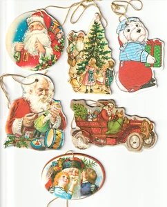 Lot 6 Christmas Tree Ornaments Die Cut Old World Santa Schnauzer Readers Digest - Picture 1 of 2