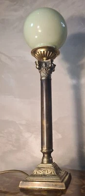 lampe bronze colonne corinthienne opaline verte superbe 52x13 cm - Photo 1/4