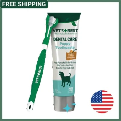 Vet's Best Kit de pasta de dientes y cepillo de dientes para cachorros - Cepillo de dientes para perros Foto 1 de 4