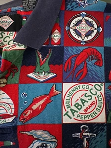 Vtg Tabasco Polo Shirt Men's Large Golf Relax All Over Graphic Print Fun Food - Picture 1 of 4