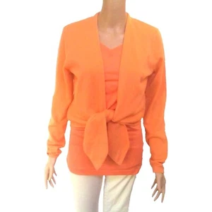 RALPH LAUREN XL Cardigan Sweater $455 Black Label 100% Cashmere Peach Tie Front - Picture 1 of 6