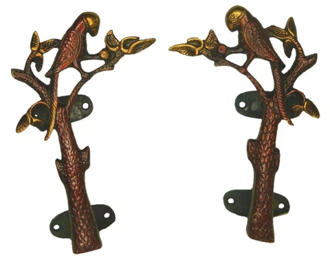 Parrot on Tree Design Antique Victorian Finish Handmade Brass Door Pull Handles Cover