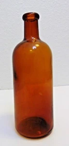 Botella vintage marrón ámbar burbujas de aire visibles en vidrio letra "T" en la parte inferior - Imagen 1 de 7