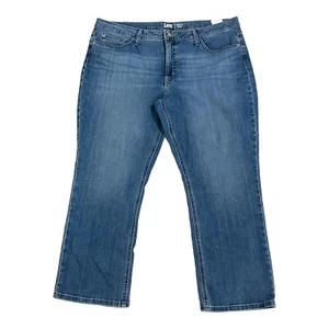 Lee Midrise Straight Leg Jeans Womens Size 20 (40x27) Petite Blue Denim Stretch - Picture 1 of 5