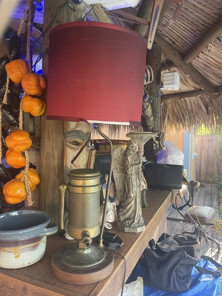 Industrial Patent 1984  Desk Light Steampunk Table Lamp Vintage with Red Shade - Image 1 of 4