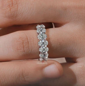Oval Moissanite Full Eternity Wedding Band 14k White Gold Thick Stacking Ring - Picture 1 of 8