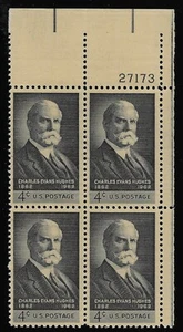 US Scott #1195, Plate Block #27173 1962 Charles Hughes 4c FVF MNH Upper Right - Picture 1 of 1