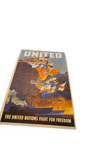 Poster originale 1943 guerra "Uniti" di Leslie Ragan 28"x20" propaganda - Foto 1 di 6