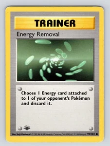 MP Pokemon Energy Removal 92/102 Base Set 1st Edition Shadowless Trainer - Picture 1 of 2
