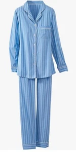 Petite Large PL Blue Stripe Cotton 2 Piece Pajama Set NWT Men’s Style - Picture 1 of 2