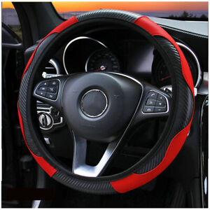 Car Auto Steering Wheel Cover Carbon Fibre Breathable Anti-slip Protector Red