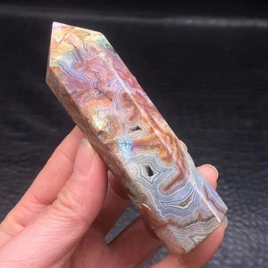 Aura Angel Natural Crazy Lace Agate Crystal Tower Druzy Point Wand Healing Decor - Picture 1 of 20