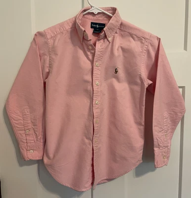 CAMISA RALPH LAUREN Niños Botón Manga Larga ROSA Talla 8 Foto 1 de 4