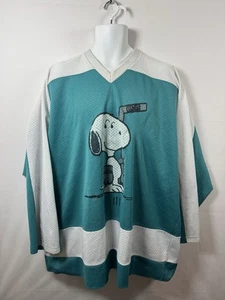 Vintage 90s Snoopy Beer League Hockey Teal Blue Jersey Men’s Size 2XL - Picture 1 of 9