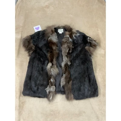 Pologeorgis silver Fox Fur Patchwork Vest Womens M Dyed Rabbit silk lining EUC - Image 1 of 4