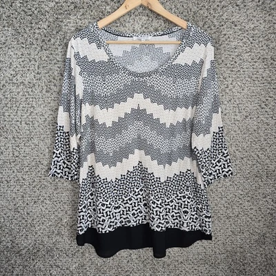 Top rosa y oliva para mujer Plus 1X camiseta negra con cuello redondo estampada manga 3/4 elástica Foto 1 de 4