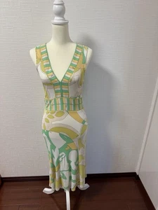 EMILIO PUCCI Sleeveless dress All-over Print Yellow Green Size 38 M Women's - Picture 1 of 24